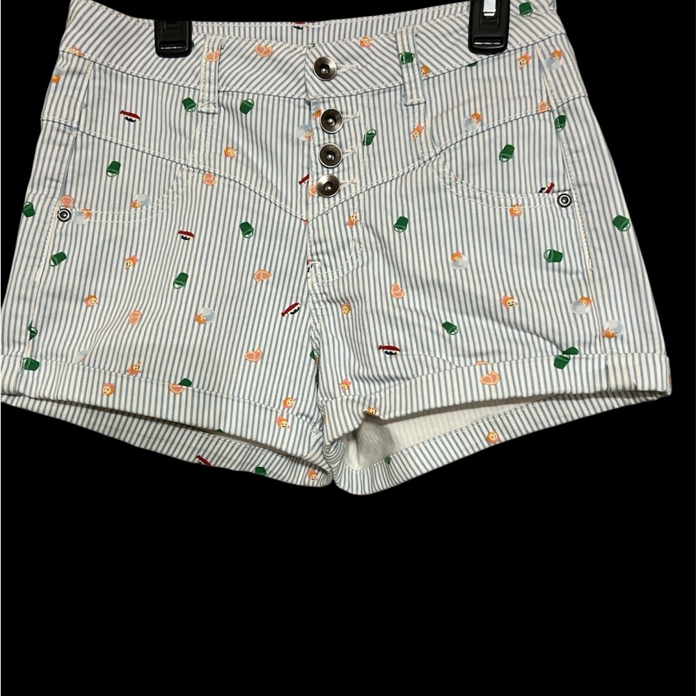 Othr White and Green Jean Shorts High-Waisted